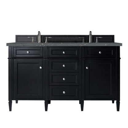 Renovate for Less Atlanta Brittany 60" Double Vanity, Black Onyx w/ 3 CM Parisien Bleu Silestone Top w/FreePower Wireless Charger