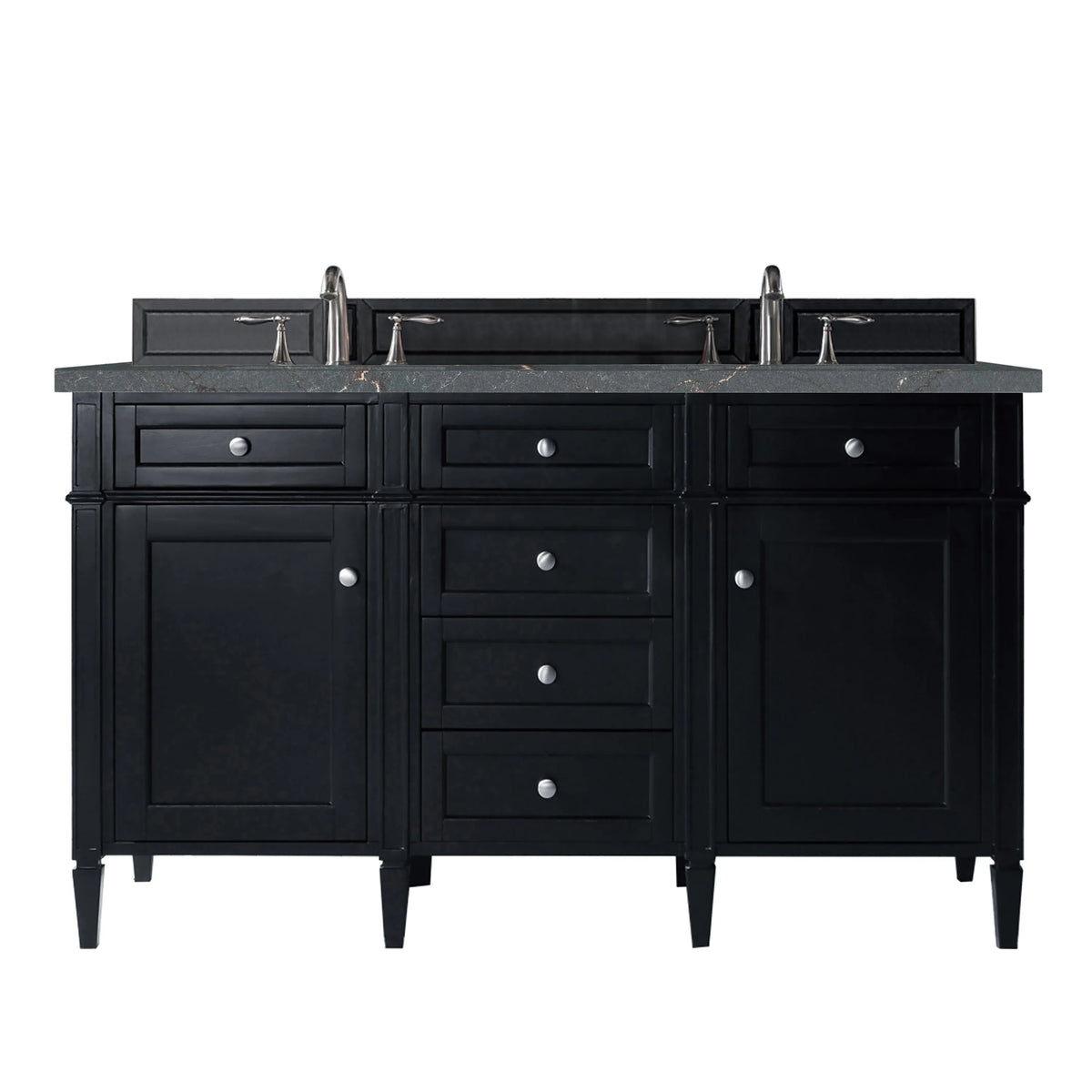 Brittany 60" Double Vanity, Black Onyx w/ 3 CM Parisien Bleu Silestone Top w/FreePower Wireless Charger