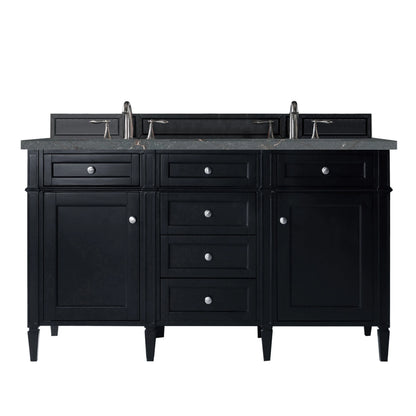Brittany 60" Double Vanity, Black Onyx w/ 3 CM Parisien Bleu Silestone Top w/FreePower Wireless Charger
