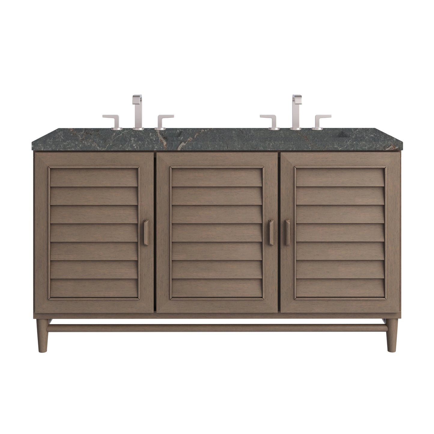 Renovate for Less Atlanta Portland 60" Double Vanity Whitewashed Walnut w/ 3 CM Parisien Bleu Silestone Top w/FreePower Wireless Charger