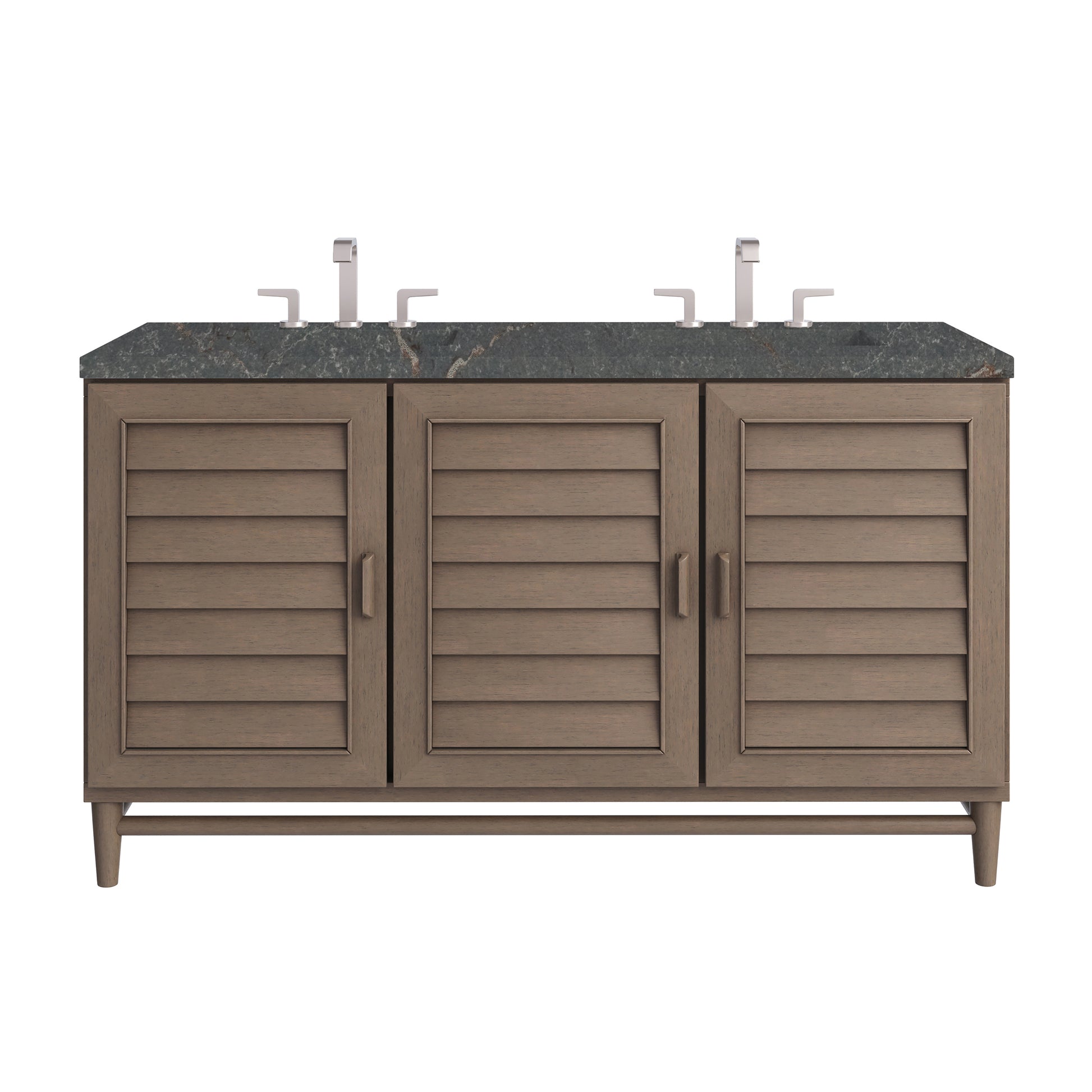 Renovate for Less Atlanta Portland 60" Double Vanity Whitewashed Walnut w/ 3 CM Parisien Bleu Silestone Top w/FreePower Wireless Charger