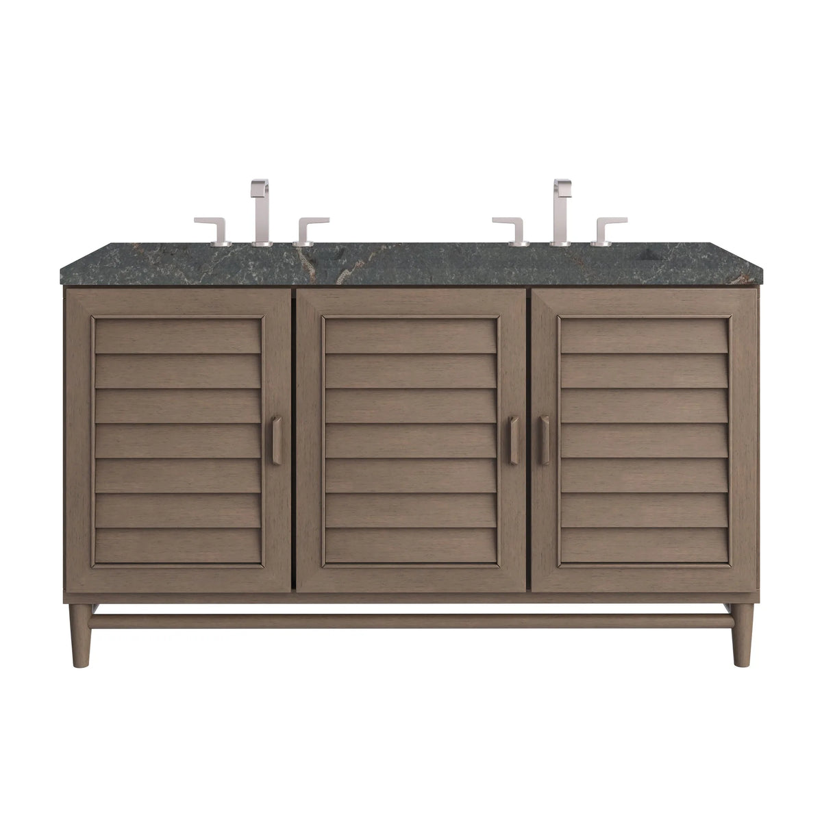 Portland 60" Double Vanity Whitewashed Walnut w/ 3 CM Parisien Bleu Silestone Top w/FreePower Wireless Charger