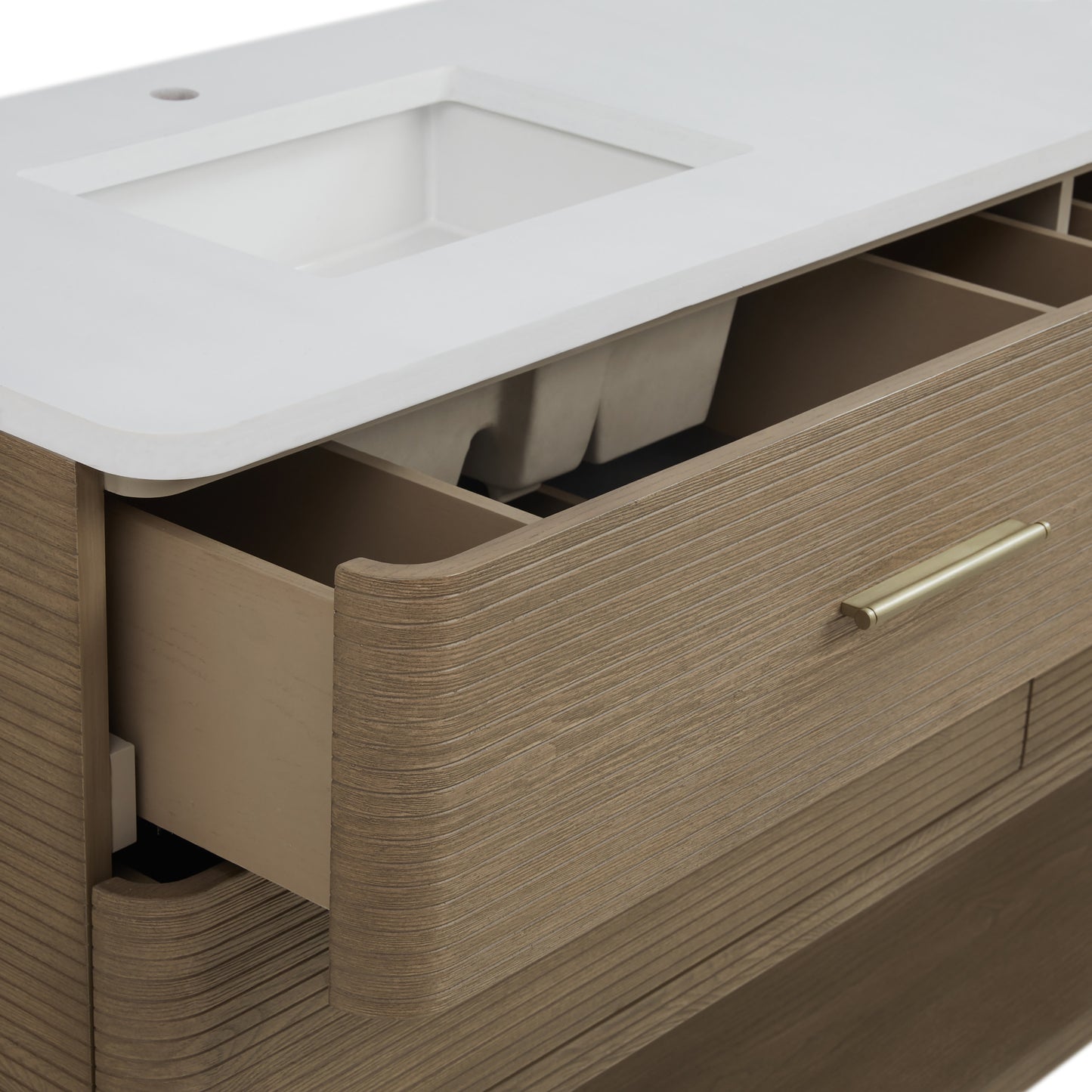 Renovate for Less Atlanta Lucian 72" Double Vanity, Pebble Oak w/ 3 CM White Zeus Silestone Top