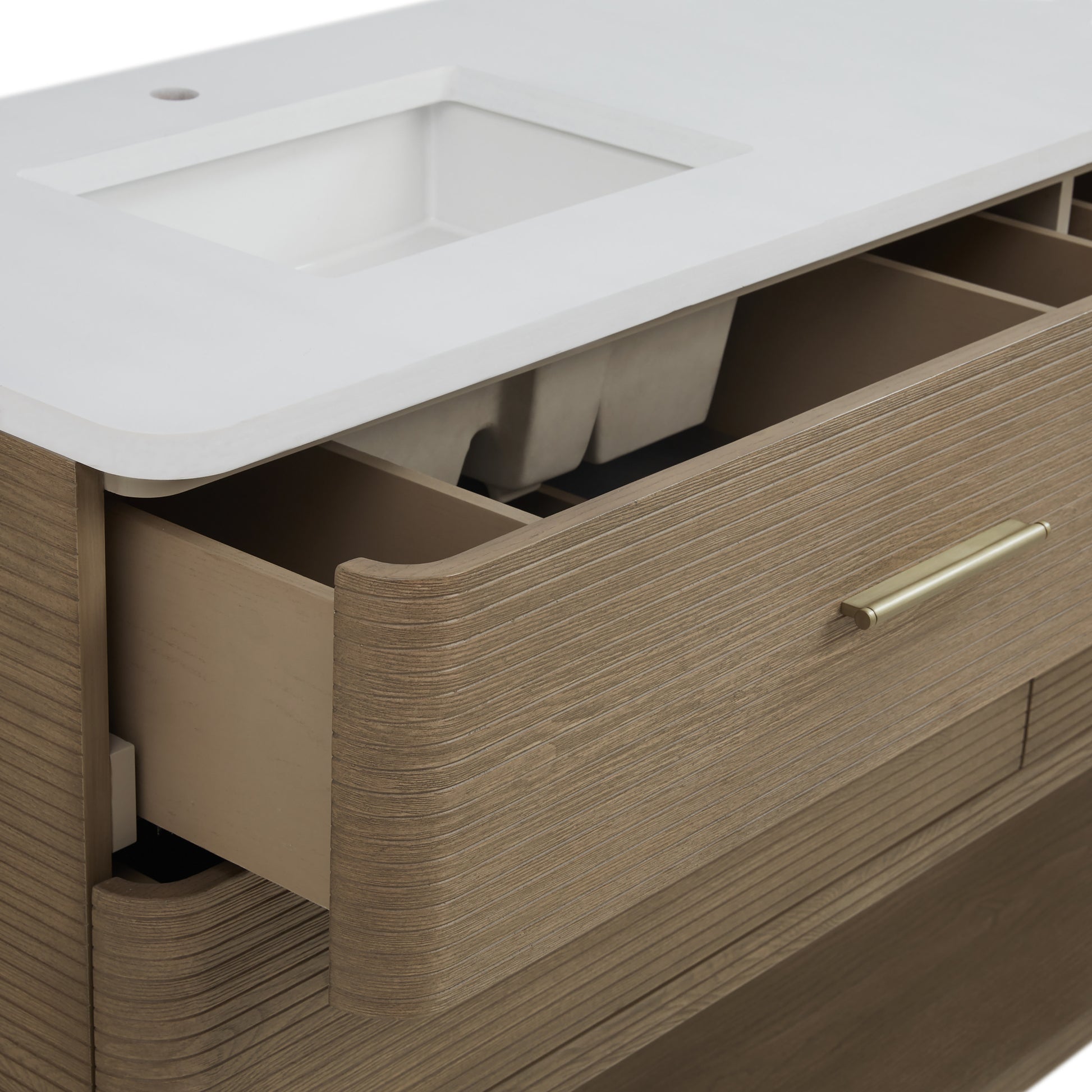 Renovate for Less Atlanta Lucian 72" Double Vanity, Pebble Oak w/ 3 CM White Zeus Silestone Top