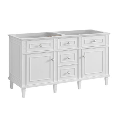 Renovate for Less Atlanta Lorelai 60" Double Vanity, Bright White w/ 3 CM Victorian Silver Silestone Top w/FreePower Wireless Charger