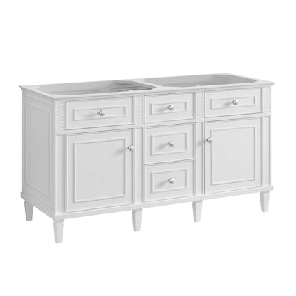 Lorelai 60" Double Vanity, Bright White, w/ 3 CM Tajnar Eclos Top w/FreePower Wireless Charger