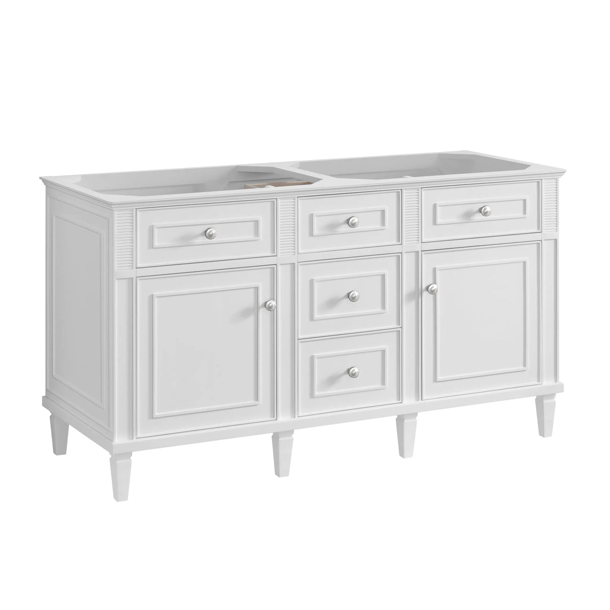 Lorelai 60" Double Vanity, Bright White w/ 3 CM Parisien Bleu Silestone Top w/FreePower Wireless Charger