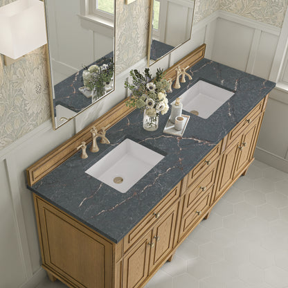 Renovate for Less Atlanta Lorelai 72" Double Vanity, Light Natural Oak w/ 3 CM Parisien Bleu Silestone Top