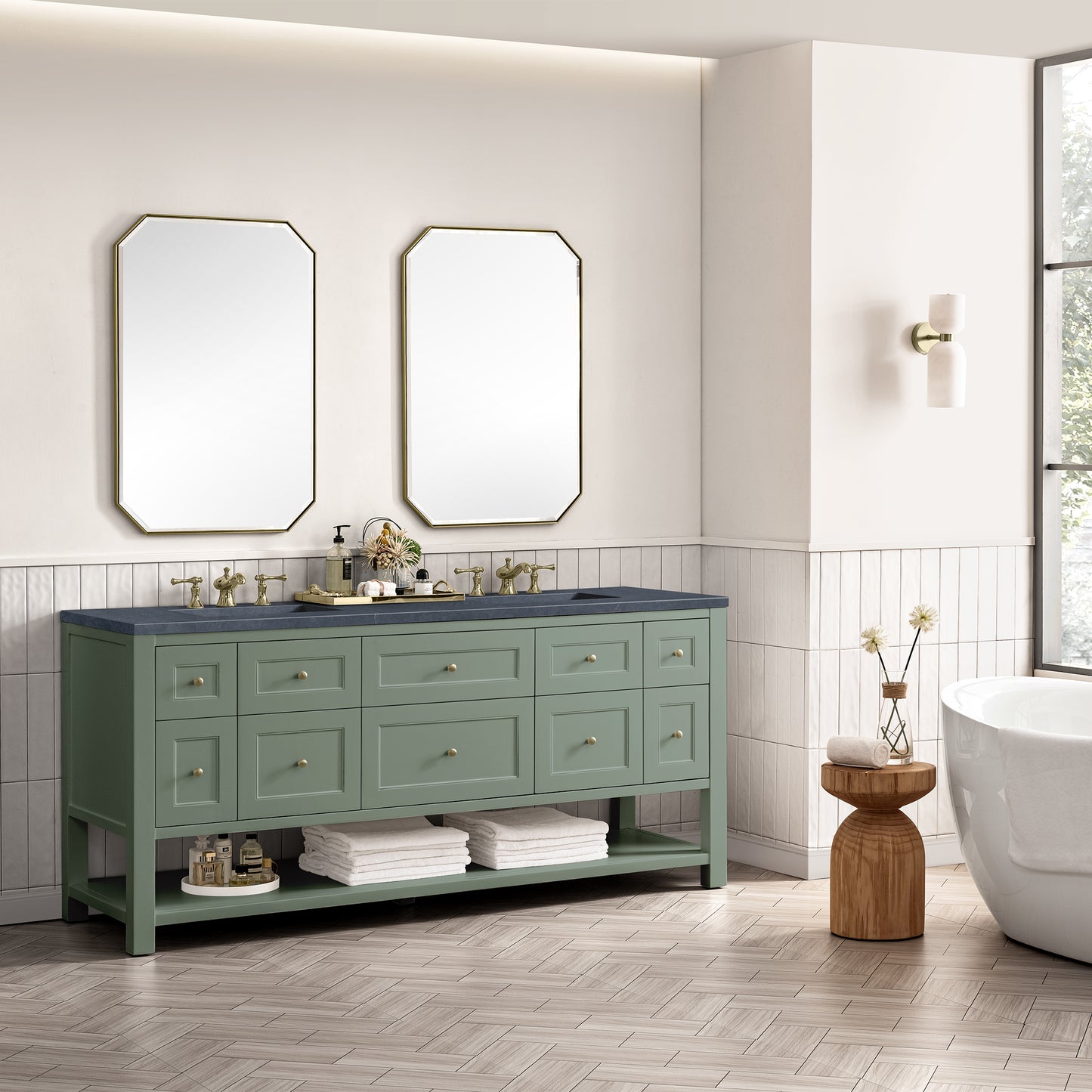 Renovate for Less Atlanta Breckenridge 72" Double Vanity, Smokey Celadon w/ 3 CM Charcoal Soapstone Top