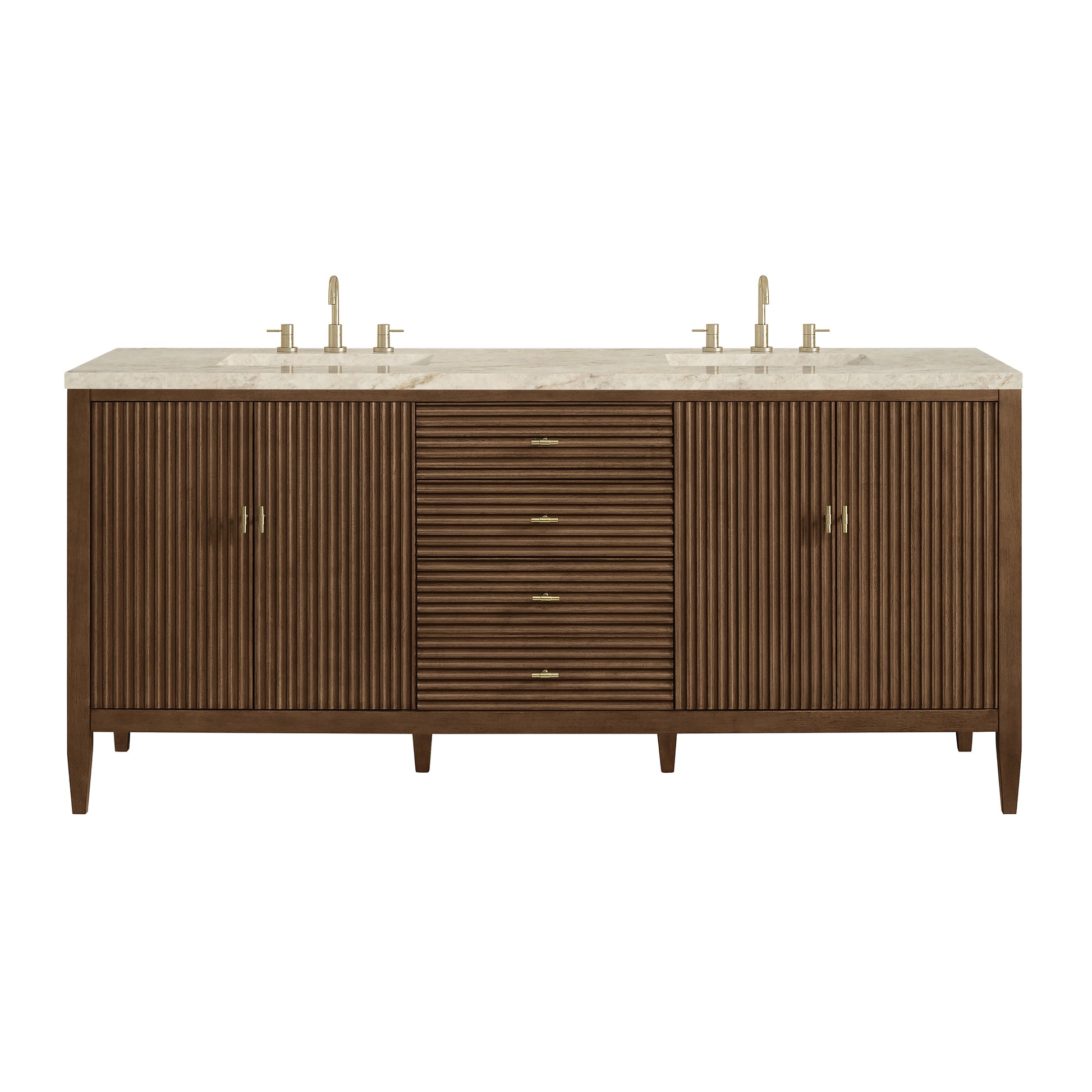 Renovate for Less Atlanta Myrrin 72" Vanity, Mid Century Walnut, w/ 3 CM Tajnar Eclos Top