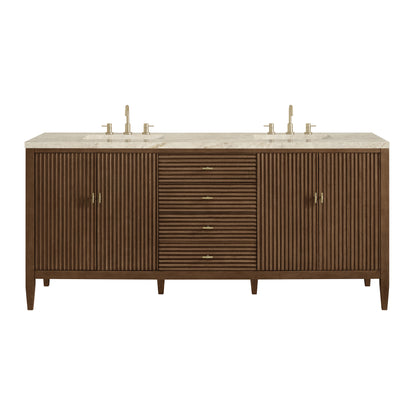 Renovate for Less Atlanta Myrrin 72" Vanity, Mid Century Walnut, w/ 3 CM Tajnar Eclos Top