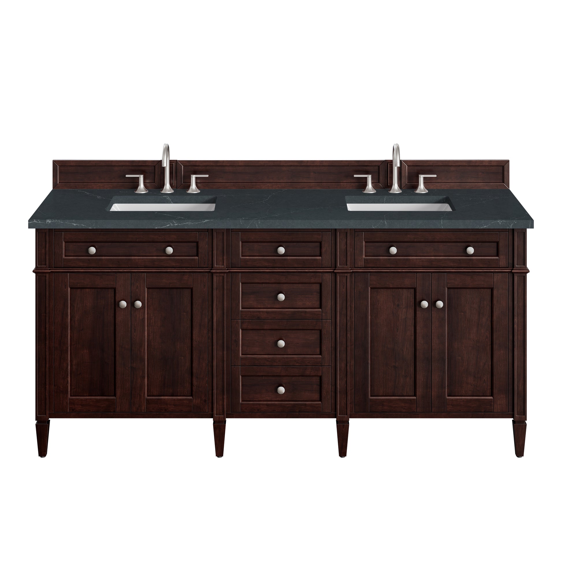 Renovate for Less Atlanta Brittany 72" Double Vanity, Burnished Mahogany w/ 3 CM Charcoal Soapstone Silestone Top