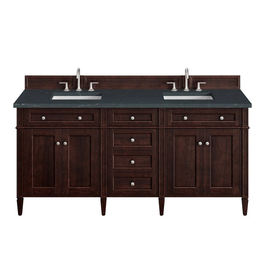 Brittany 72" Double Vanity, Burnished Mahogany w/ 3 CM Charcoal Soapstone Silestone Top