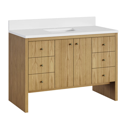 Renovate for Less Atlanta Hudson 48" Single Vanity, Light Natural Oak w/ Single Hole 3 CM White Zeus Top & Backsplash