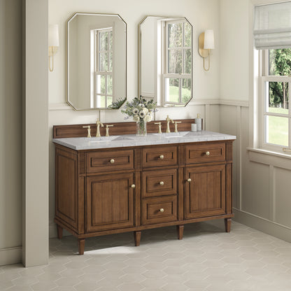 Renovate for Less Atlanta Lorelai 60" Double Vanity, Mid-Century Walnut w/ 3 CM Eternal Jasmine Pearl Silestone Top