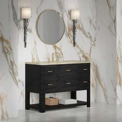 Lucian 48" Single Vanity, Carbon Oak, w/ 3 CM Tajnar Eclos Top w/FreePower Wireless Charger