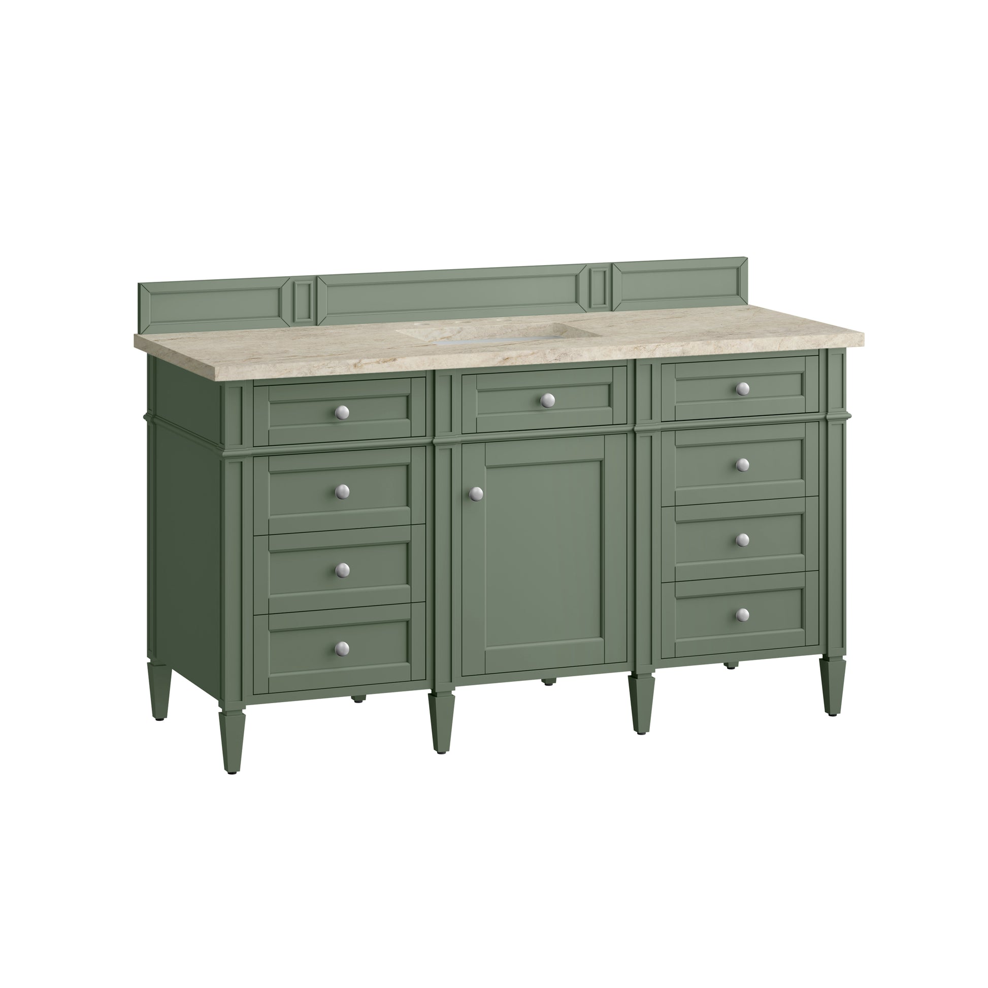 Renovate for Less Atlanta Brittany 60" Single Vanity, Smokey Celadon, w/ 3 CM Tajnar Eclos Top