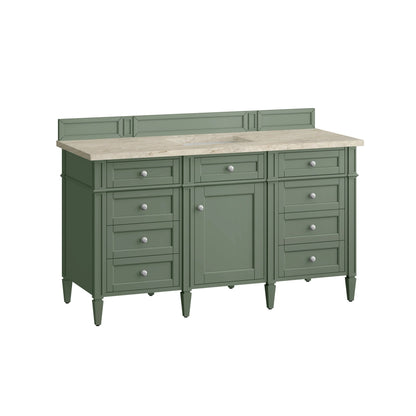 Brittany 60" Single Vanity, Smokey Celadon, w/ 3 CM Tajnar Eclos Top