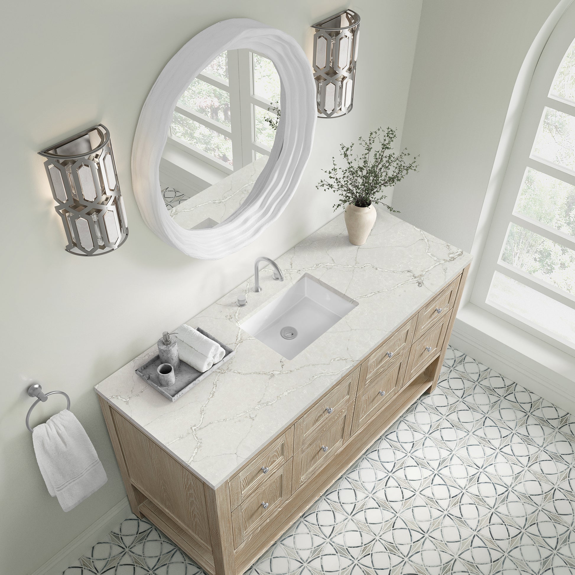 Renovate for Less Atlanta Breckenridge 60" Single Vanity, Whitewashed Oak, w/ 3 CM Victorian Silver Quartz Top