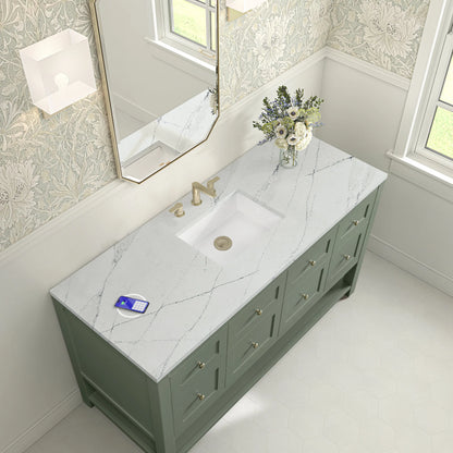 Breckenridge 60" Single Vanity, Smokey Celadon, w/ 3 CM Ethereal Noctis Silestone Top w/ FreePower Wireless Charger