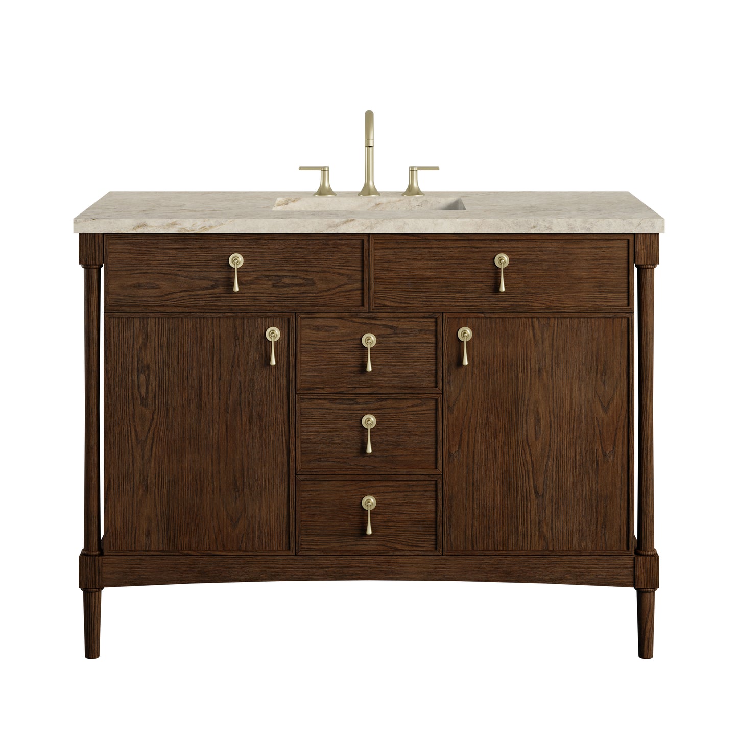 Renovate for Less Atlanta Kinnsden 48" Single Vanity, Sable Oak w/ 3 CM Tajnar Eclos Top w/FreePower Wireless Charger