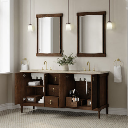 Renovate for Less Atlanta Kinnsden 72" Double Vanity, Sable Oak w/ 3 CM Tajnar Eclos Top