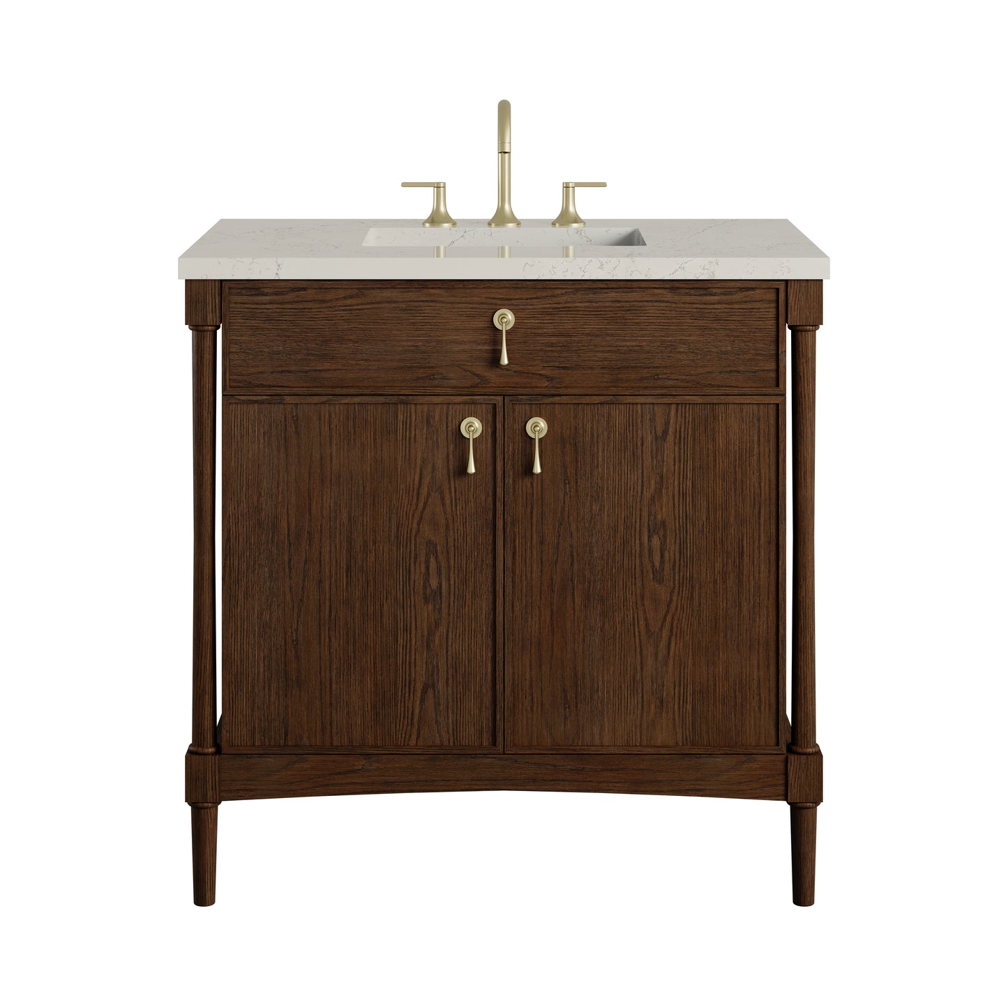 Renovate for Less Atlanta Kinnsden 36" Single Vanity, Sable Oak w/ 3 CM Siberian Silestone Top