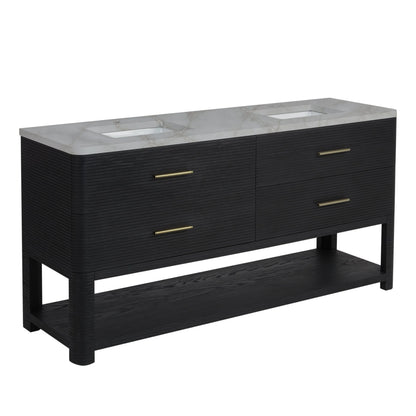 Lucian 72" Double Vanity, Carbon Oak w/ 3 CM Victorian Silver Silestone Top
