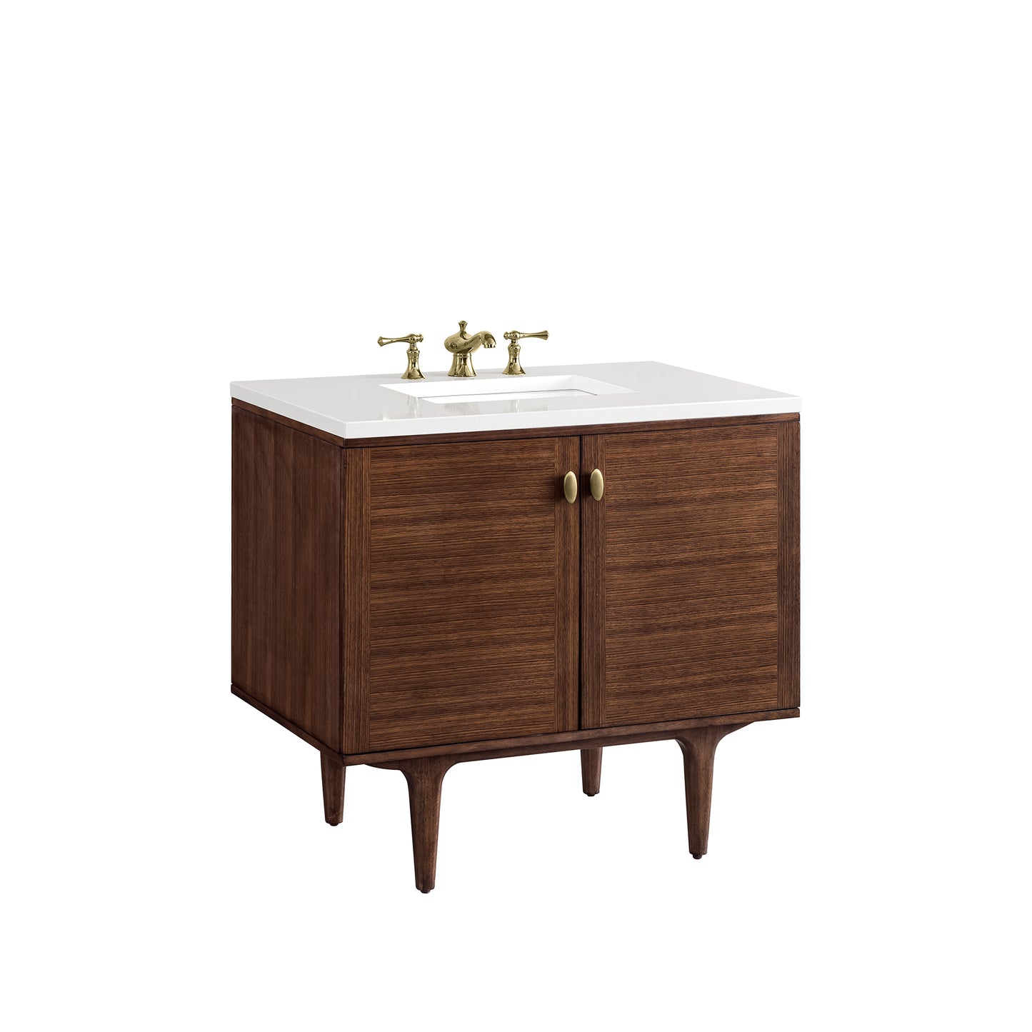 Renovate for Less Atlanta Amberly 36" Single Vanity, Mid-Century Walnut w/ 3 CM White Zeus Top