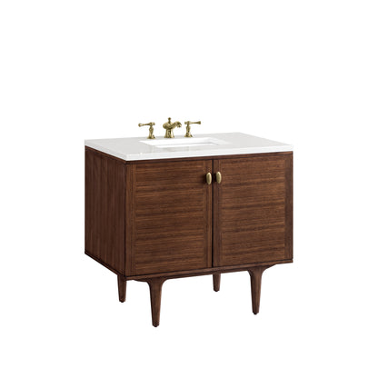 Renovate for Less Atlanta Amberly 36" Single Vanity, Mid-Century Walnut w/ 3 CM White Zeus Top