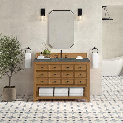 Renovate for Less Atlanta Malibu 48" Single Vanity, Amber Birch w/ 3 CM Parisien Bleu Silestone Top w/ FreePower Wireless Charger