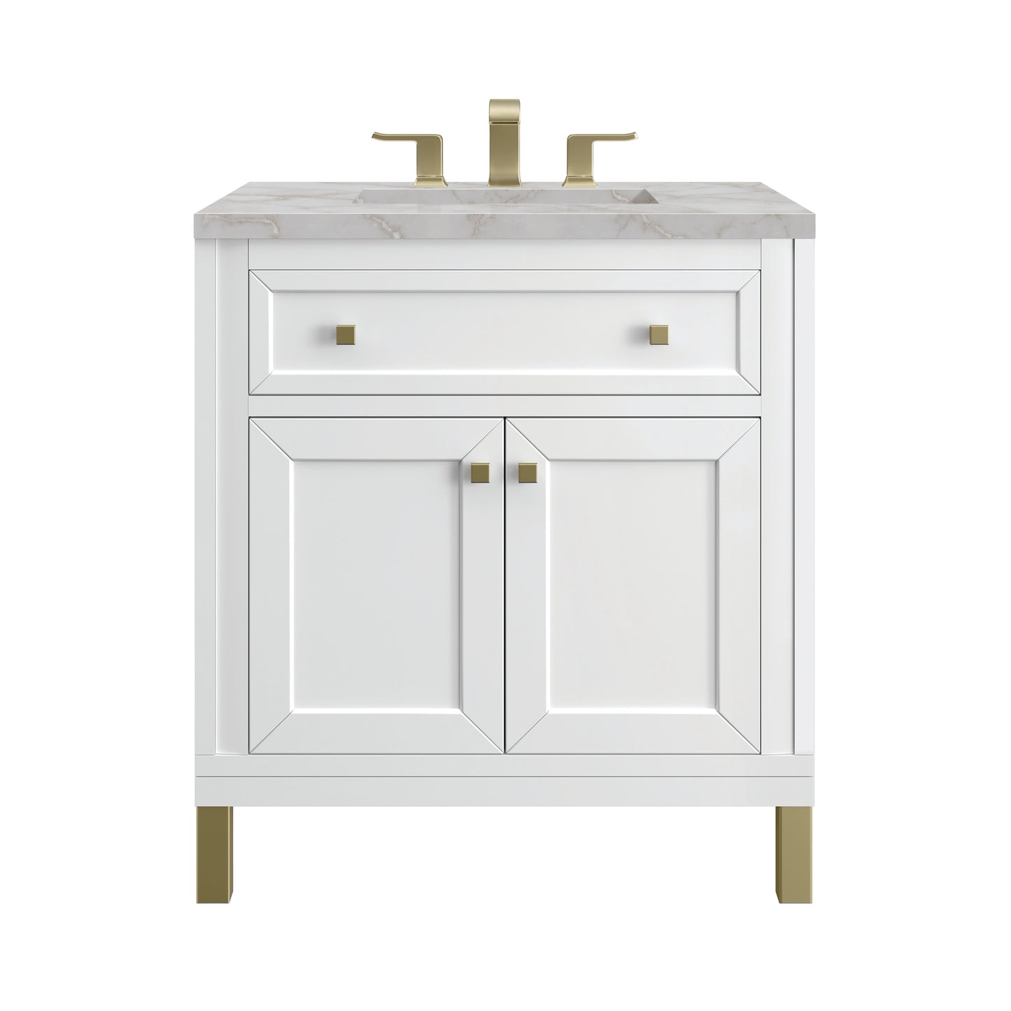 Renovate for Less Atlanta Chicago 30" Single Vanity, Glossy White, w/ 3 CM Victorian Silver Silestone® Top