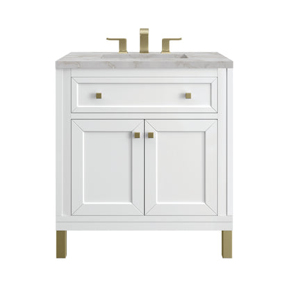Renovate for Less Atlanta Chicago 30" Single Vanity, Glossy White, w/ 3 CM Victorian Silver Silestone® Top