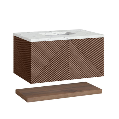 Renovate for Less Atlanta Marcello 36" Single Vanity, Chestnut w/ 3 CM Ethereal Noctis Top