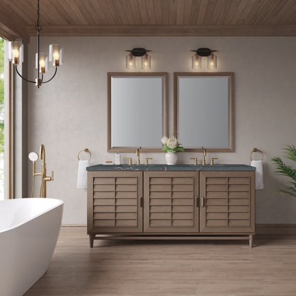 Renovate for Less Atlanta Portland 72" Double Vanity Whitewashed Walnut w/ 3 CM Parisien Bleu Silestone Top w/FreePower Wireless Charger