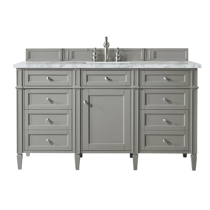 Brittany 60" Single Vanity, Urban Gray w/ 3 CM Carrara Marble Top