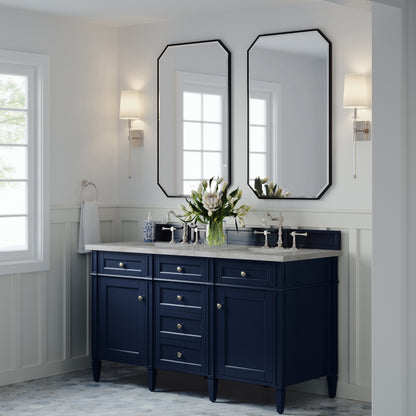 Renovate for Less Atlanta Brittany 60" Double Vanity, Victory Bleu w/ 3 CM Victorian Silver Silestone Top