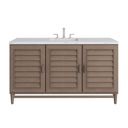 Renovate for Less Atlanta Portland 60" Single Vanity Whitewashed Walnut w/ 3 CM Ethereal Noctis Silestone Top