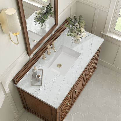 Renovate for Less Atlanta Lorelai 48" Single Vanity, Mid-Century Walnut w/ 3 CM Ethereal Noctis Silestone Top w/FreePower Wireless Charger
