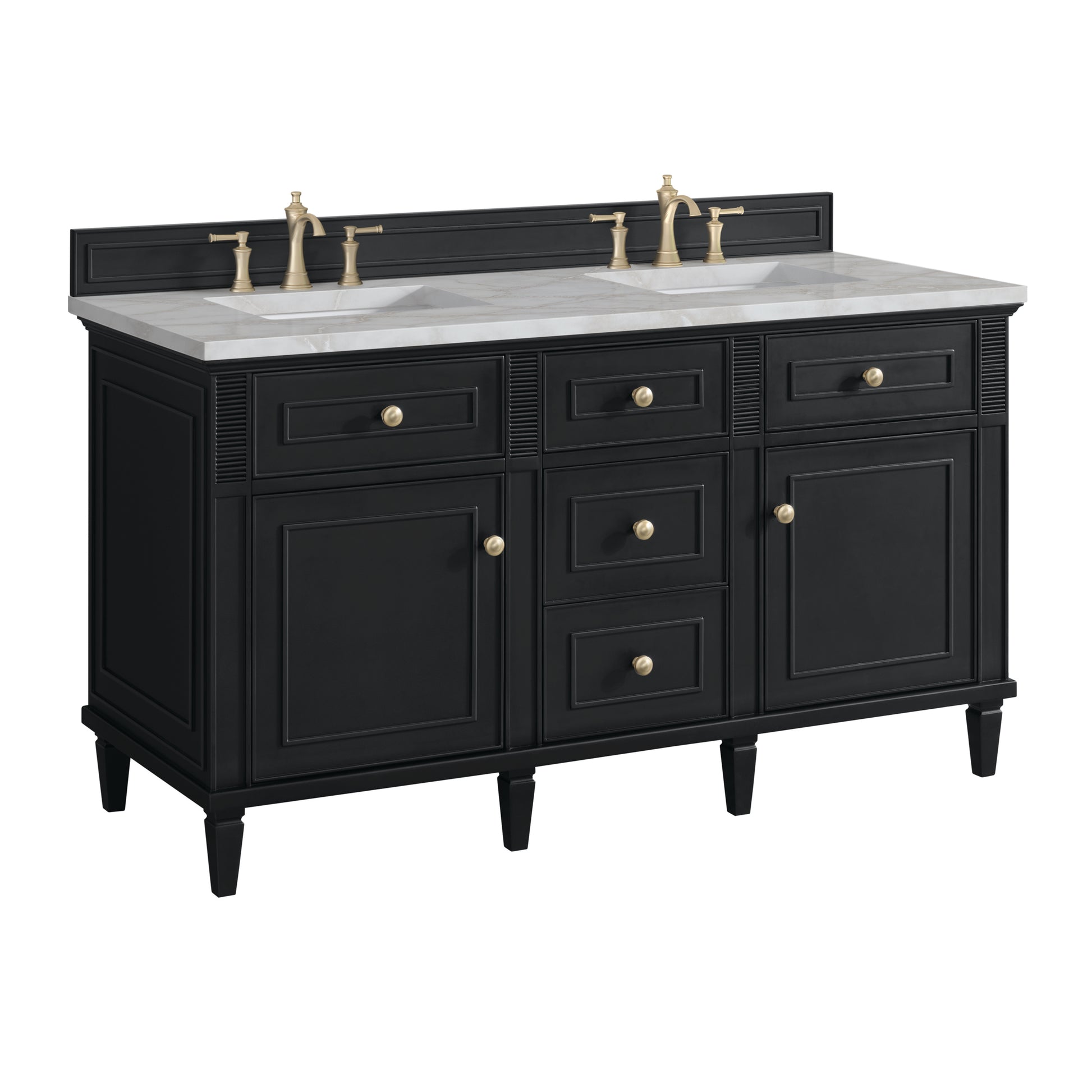 Renovate for Less Atlanta Lorelai 60" Double Vanity, Black Onyx w/ 3 CM Victorian Silver Silestone Top