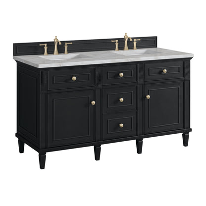 Renovate for Less Atlanta Lorelai 60" Double Vanity, Black Onyx w/ 3 CM Victorian Silver Silestone Top