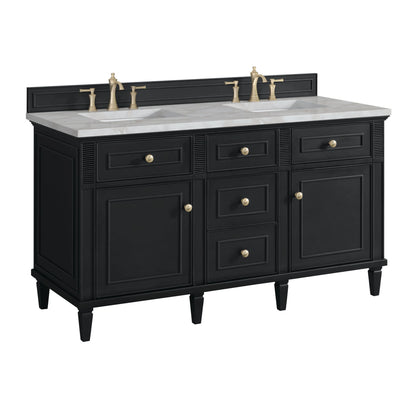 Lorelai 60" Double Vanity, Black Onyx w/ 3 CM Victorian Silver Silestone Top w/FreePower Wireless Charger