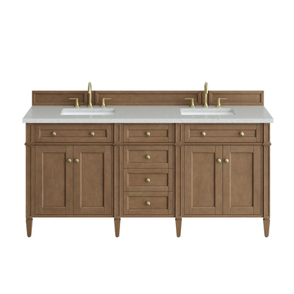 Renovate for Less Atlanta Brittany 72" Double Vanity, Pecan w/ 3 CM Lime Delight Silestone Top