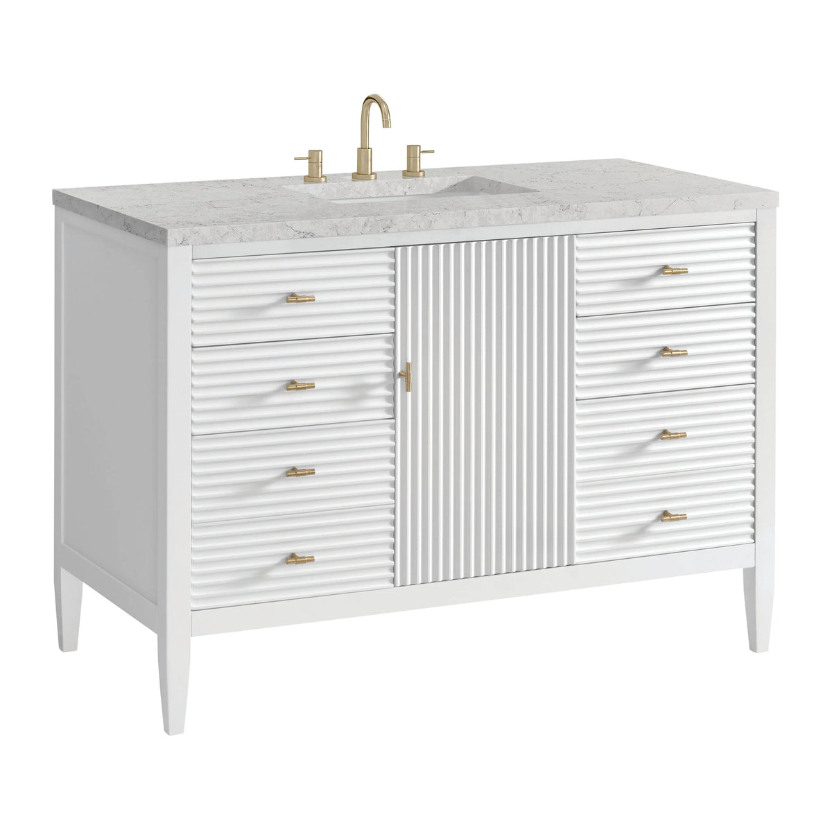 Myrrin 48" Single Vanity, Bright White w/ 3 CM Eternal Jasmine Pearl Silestone Top w/FreePower Wireless Charger