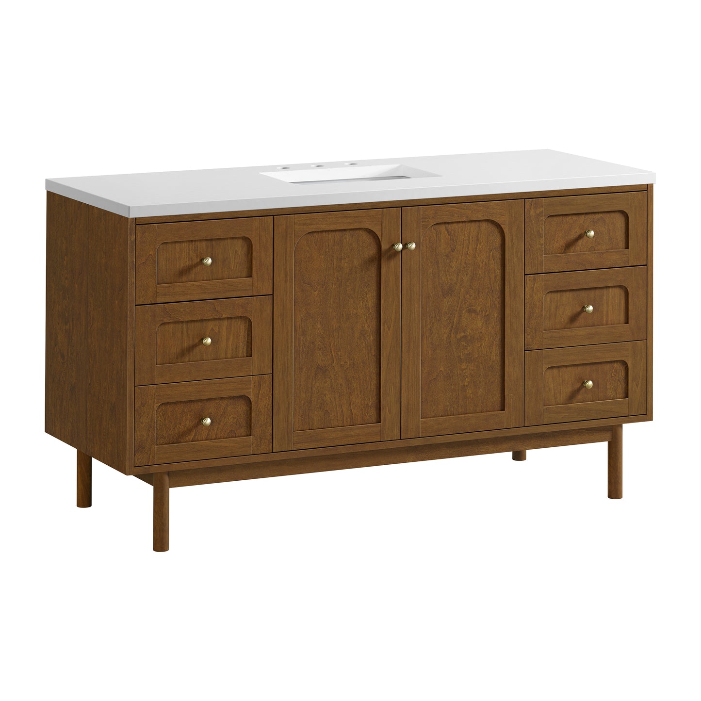Renovate for Less Atlanta Laurent 60" Single Vanity, Honey Oak w/ 3 CM White Zeus Silestone Top