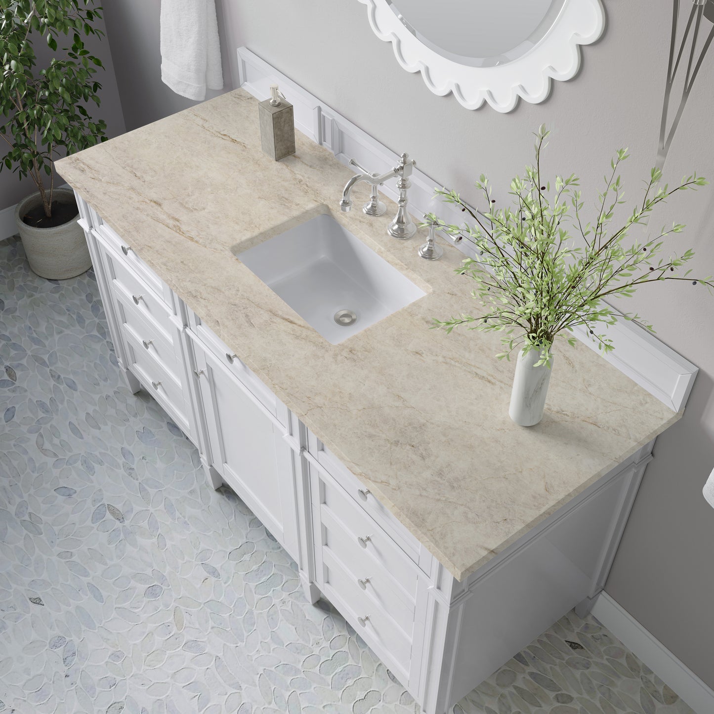 Renovate for Less Atlanta Brittany 60" Single Vanity in Bright White, w/ 3 CM Tajnar Eclos Top