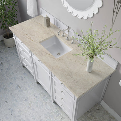 Brittany 60" Single Vanity in Bright White, w/ 3 CM Tajnar Eclos Top