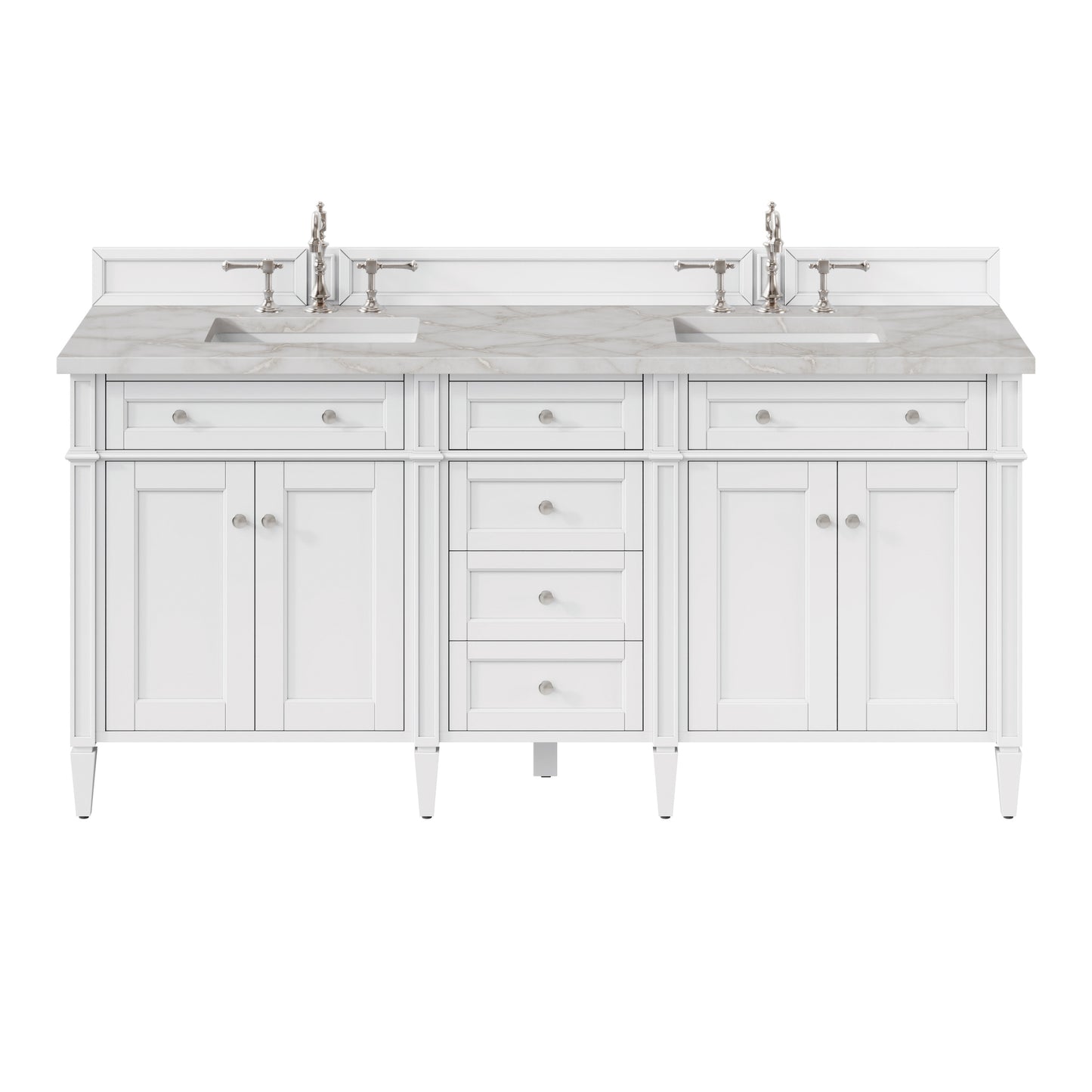 Renovate for Less Atlanta Brittany 72" Double Vanity, Bright White Vanity w/ 3 CM Victorian Silver Silestone Top w/FreePower Wireless Charger