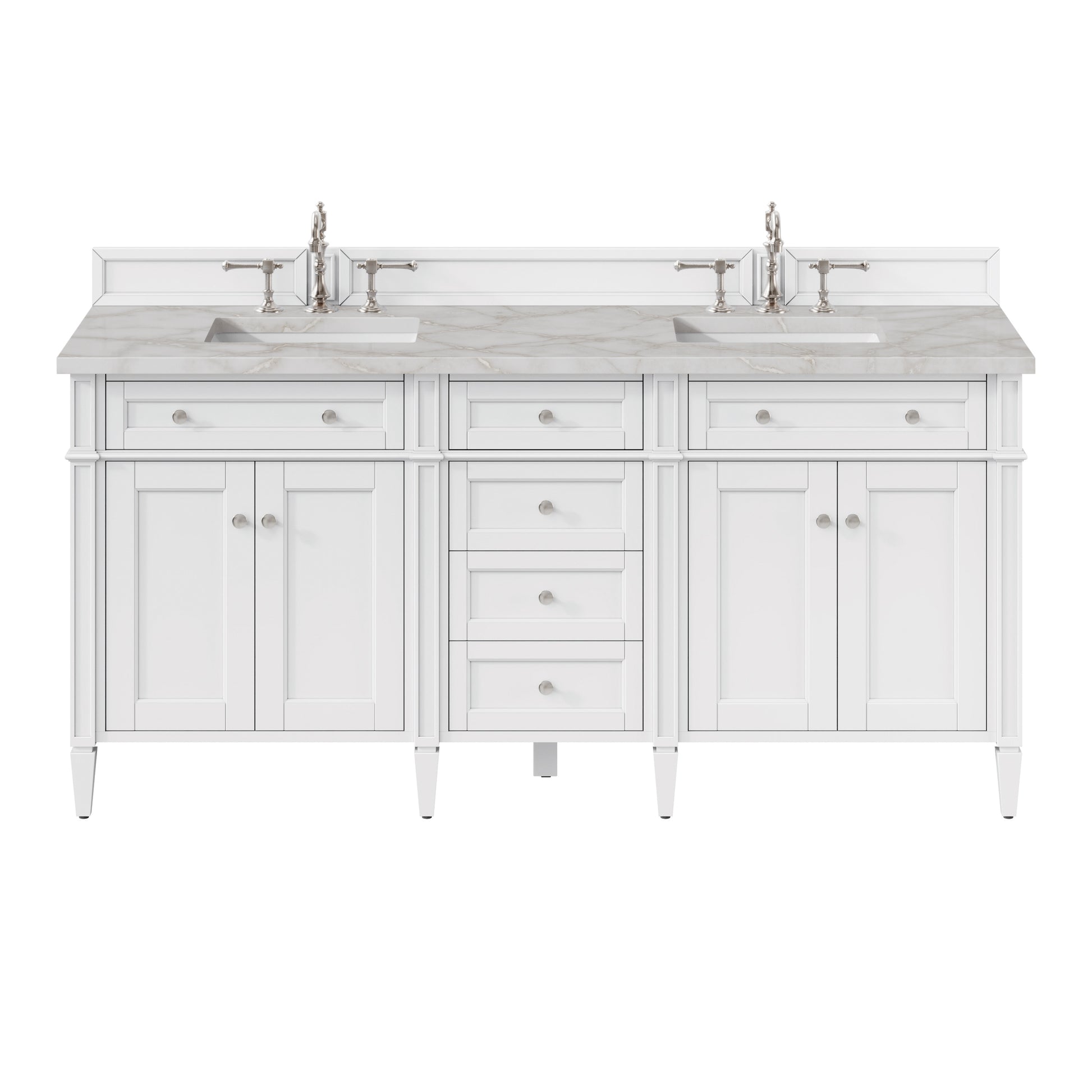 Renovate for Less Atlanta Brittany 72" Double Vanity, Bright White Vanity w/ 3 CM Victorian Silver Silestone Top w/FreePower Wireless Charger