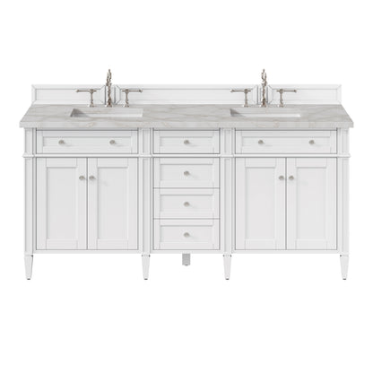 Renovate for Less Atlanta Brittany 72" Double Vanity, Bright White Vanity w/ 3 CM Victorian Silver Silestone Top w/FreePower Wireless Charger